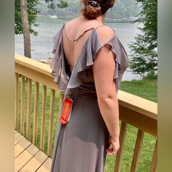 NWT Grey Charolette Chiffon Vneckline Long Dress - Picture 4 of 10